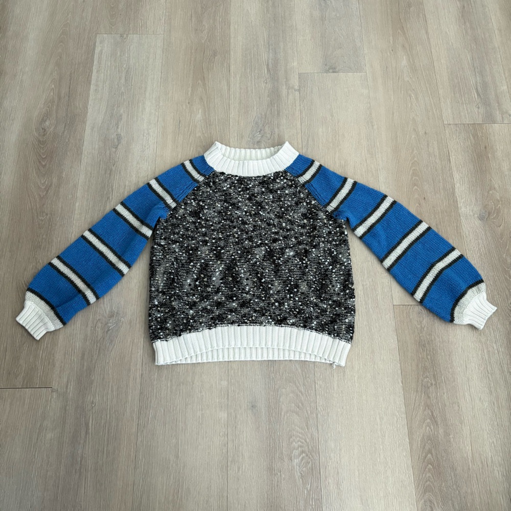 Treasure & Bond Kids Girls Sweater XL 14 16 Blue Cream Gray Gold Causal Cozy